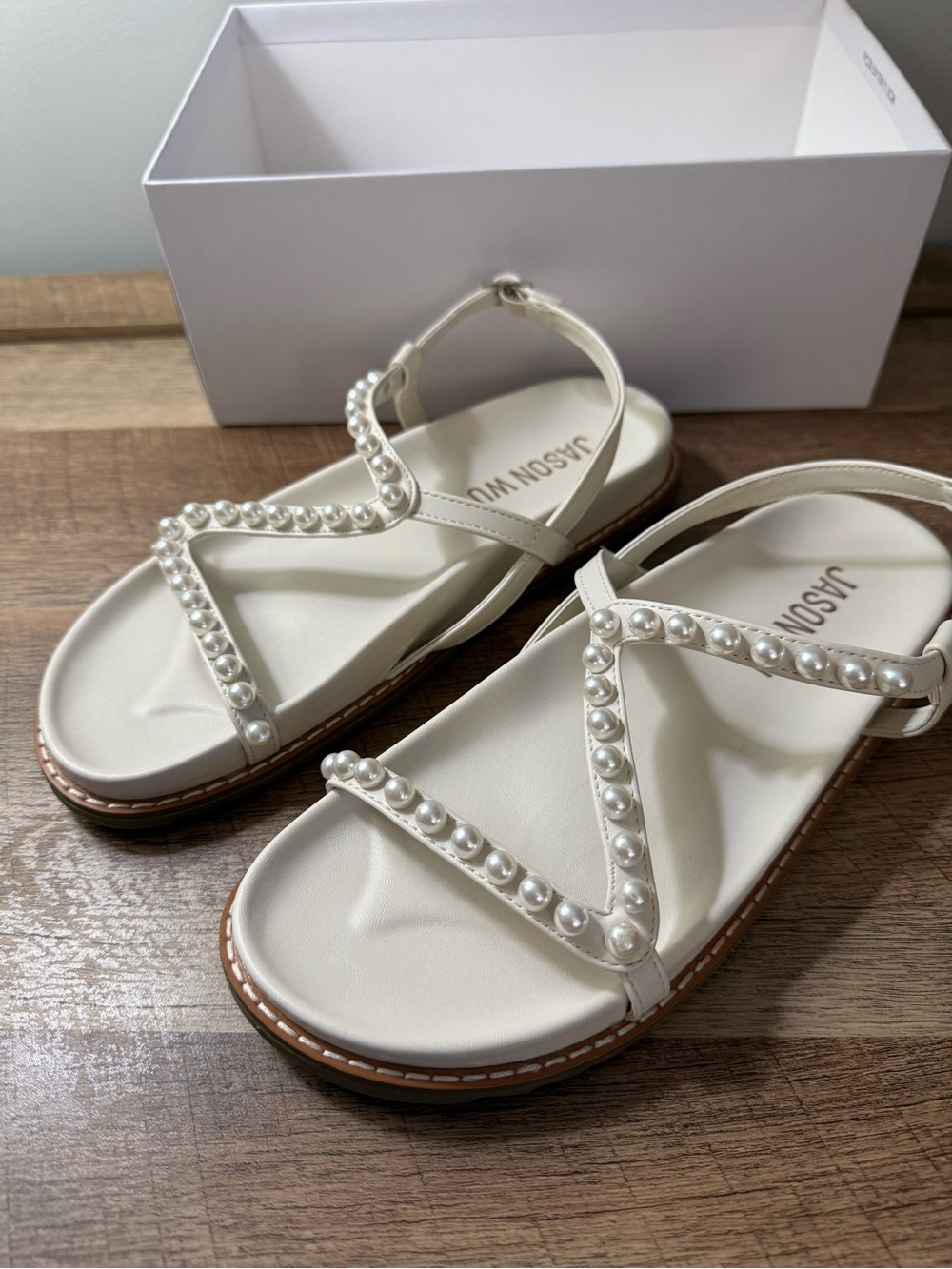 Jason Wu Cream Pearl-Strap Flat Sandals